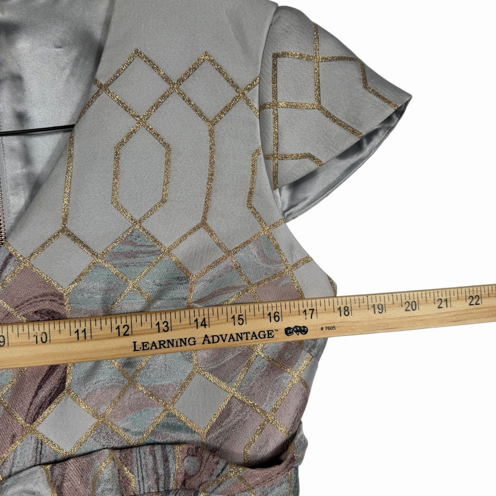 Ted Baker London Ingrida Jacquard Dress Mid Pink Gold Grey V-Neck Size 3 - Picture 8 of 9
